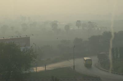 Air pollution covering trees and roads all around