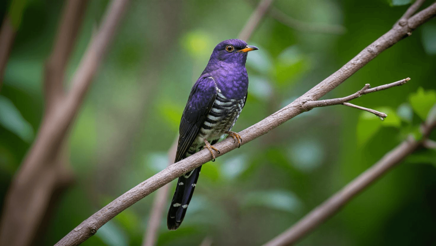 Violet Cuckoo sitting on a branch.